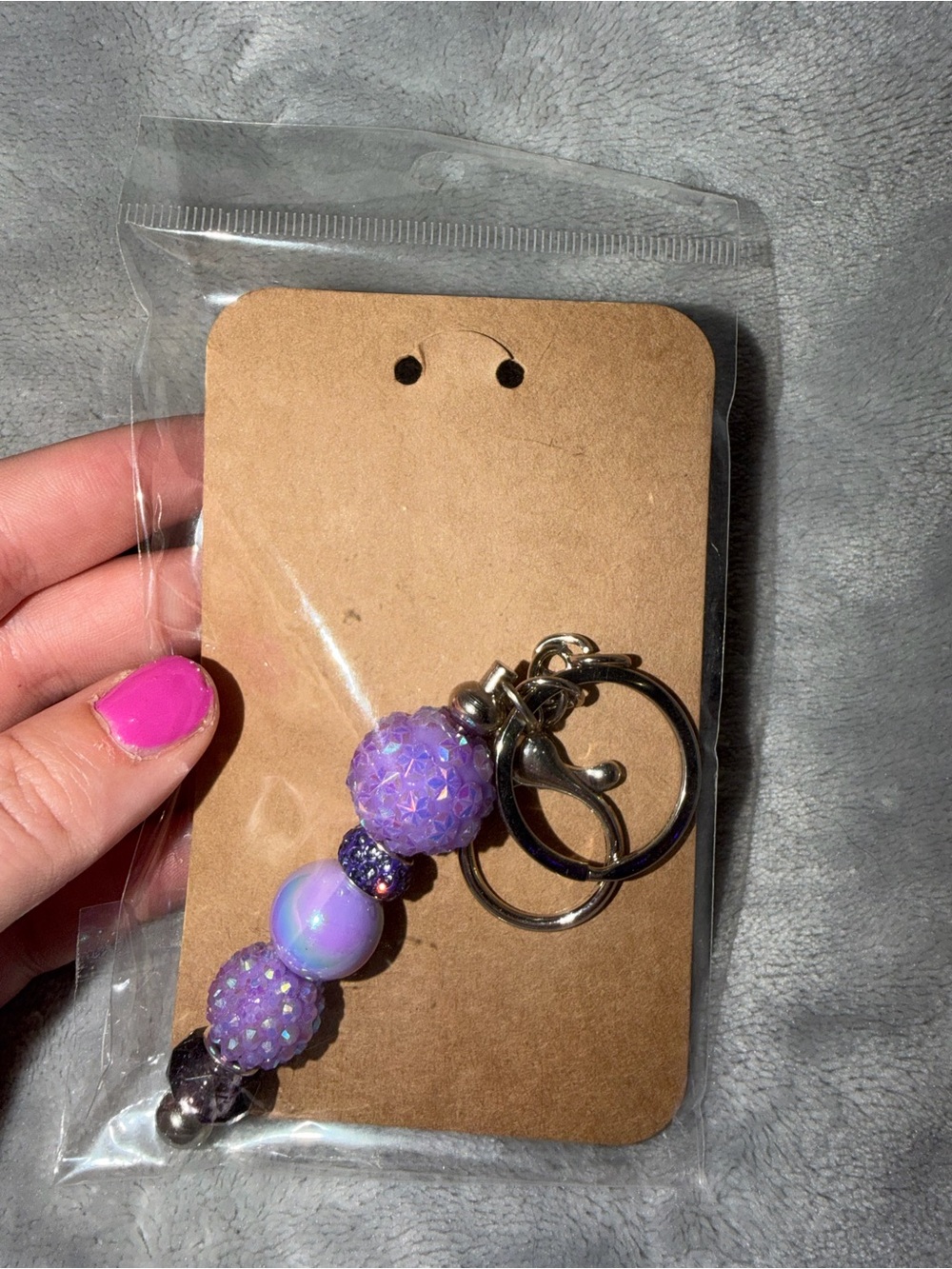 Purple Beaded Keychain Charm - Women Accessories